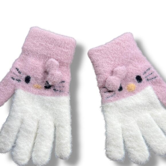 Hello Kitty Pink & White Fuzzy Gloves - Picture 2 of 3